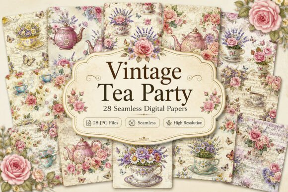 Download Vintage Tea Party Floral Papers - Premium Resources
